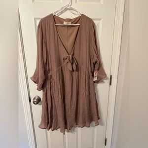 ARULA Mauve Tie-Front Ruffled Mini Dress